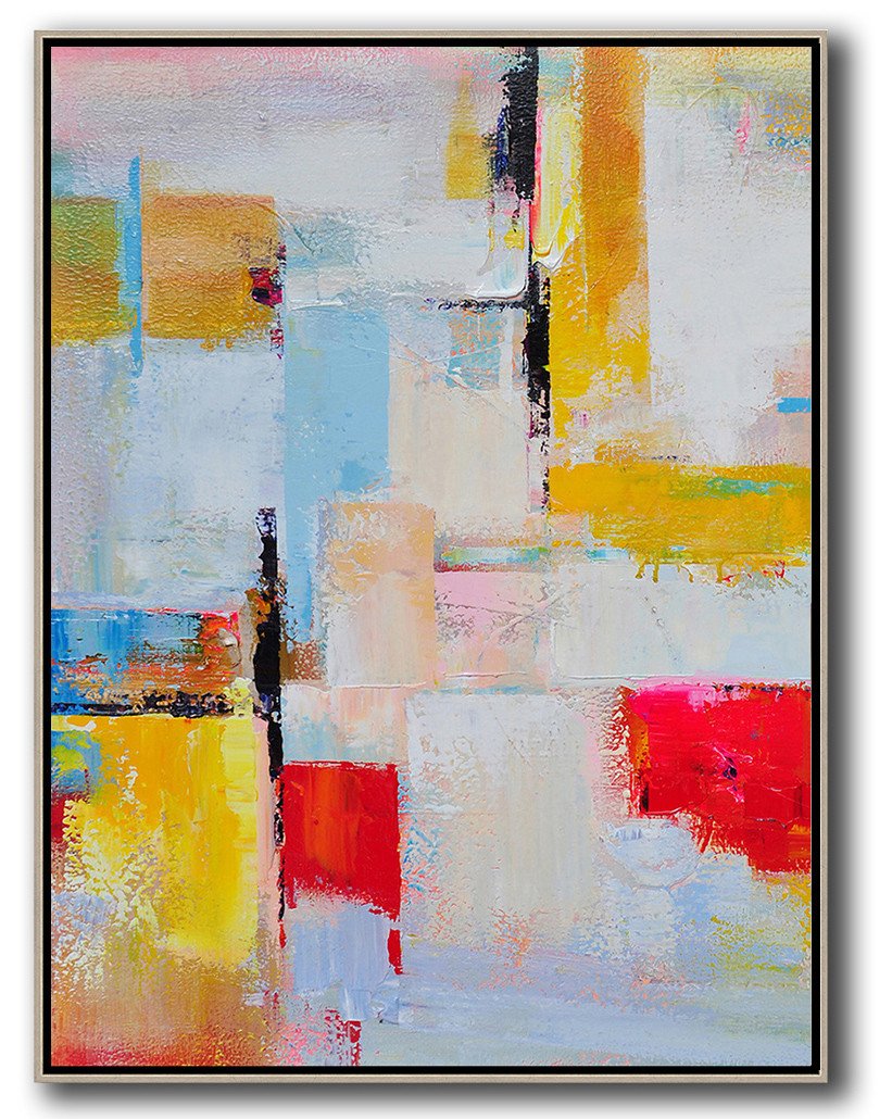 Vertical Palette Knife Contemporary Art - Oil Painting On Canvas Large